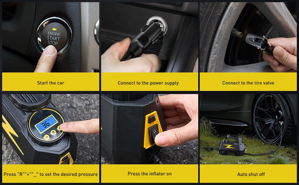 Fadakwalt Tire Inflator Portable Air Compressor DC 12V LED Display 150PSI Gauge for Car Tires Motorcycles Bikes Balls Safe Reliable Compact Design