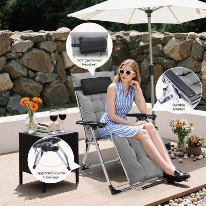 Silla de gravedad cero, sillón reclinable para acampar, sillas de patio reclinables con bandejas portavasos y cojín extraíble, sillón reclinable plegable para interior y exterior.