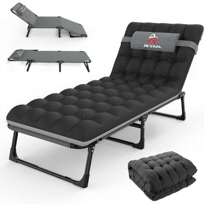 Silla de playa plegable con respaldo acolchado y ajuste en 5 posiciones, adecuada para acampadas al aire libre y uso en interiores.