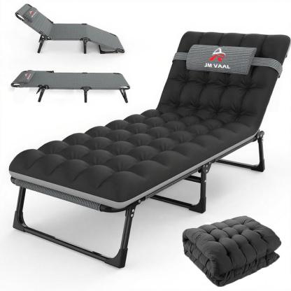 Silla de playa plegable con respaldo acolchado y ajuste en 5 posiciones, adecuada para acampadas al aire libre y uso en interiores.