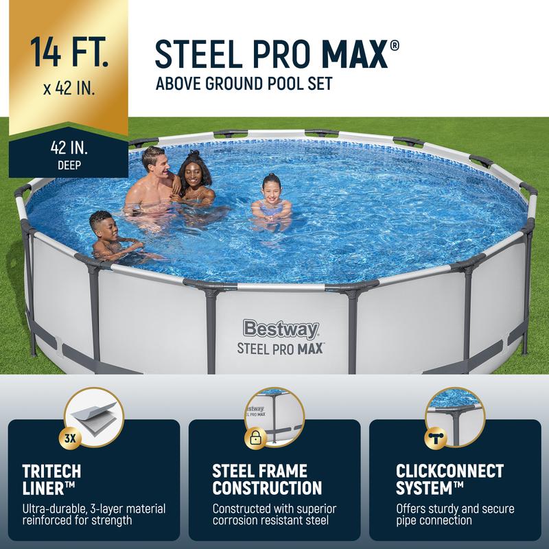 Piscina redonda desmontable Bestway Steel Pro MAX para exteriores con bomba, de 30 a 42 pulgadas de profundidad