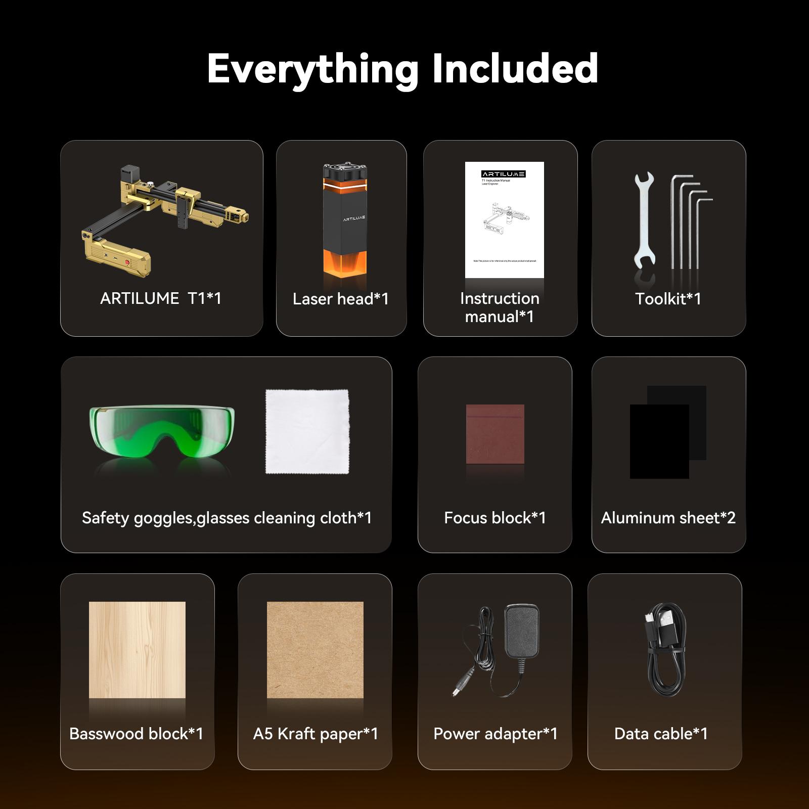 Artilume T1 Foldable Laser Engraver, No Assembly Required, Portable Use Anywhere, 10000mm/min Movement Speed, 0.01mm Accuracy, 200×150mm Working Area for Wood, Leather, Acrylic, and Coated Metal — Ideal for DIY & Small Businesses Artilume T1 Foldable Laser Engraver, No Assembly Required, Portable Use Anywhere, 10000mm/min Movement Speed, 0.01mm Accuracy, 200×150mm Working Area for Wood, Leather, Acrylic, and Coated Metal — Ideal for DIY & Small Businesses