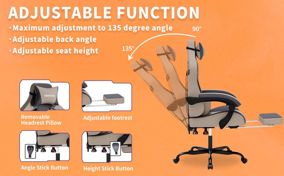 WOTSTA office gaming chair, equipped with comfortable memory foam lumbar support and headrest, office chair backrest can be adjusted to a tilt angle of 90&deg;-135&deg;,Mesh Swivel Rolling Task Chair Furniture Ergonomic