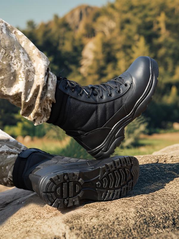 Botas tácticas militares para hombre - Botas negras de cuero suave y transpirable con puntera redonda para hombre, botas de trabajo, calzado para caminar, calzado para jóvenes, botas de trabajo cerradas.