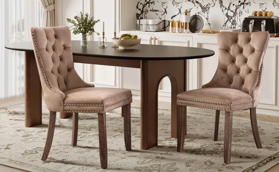SoarFlash Velvet Dining Chairs Set of 6, Tall Back Side Chair, Modern Upholstered High-end Tufted Side Chair with Button Back Ring, Solid Wood Legs SoarFlash Velvet Dining Chairs Set of 6, Tall Back Side Chair, Modern Upholstered High-end Tufted Side Chair with Button Back Ring, Solid Wood Legs
