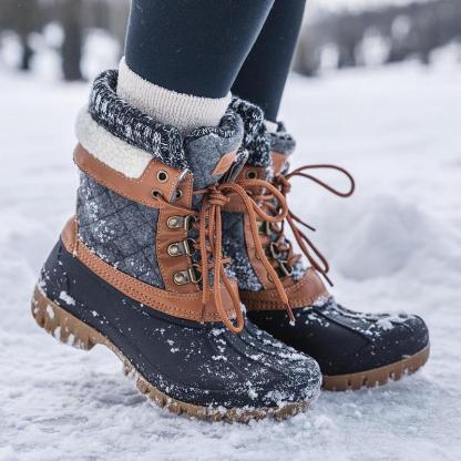 Botas de nieve cálidas y antideslizantes para mujer | Botas de senderismo impermeables | Botas clásicas estilo pato | Calzado para caminar en color marrón y gris