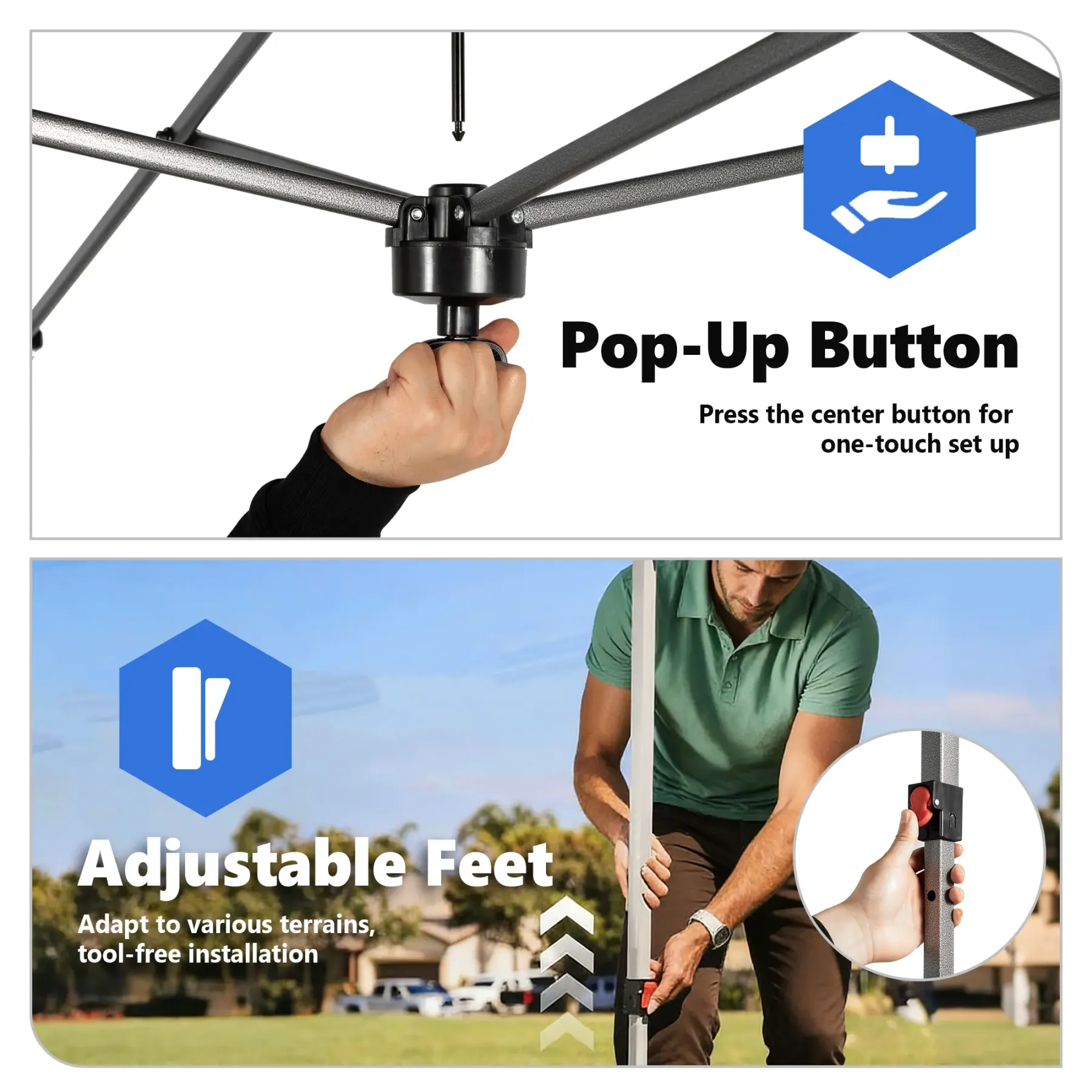 Carpa Plegable 10x10, Cenador de Exterior de Montaje Rápido con Techo Ventilado y Bolsa con Ruedas — Blanco