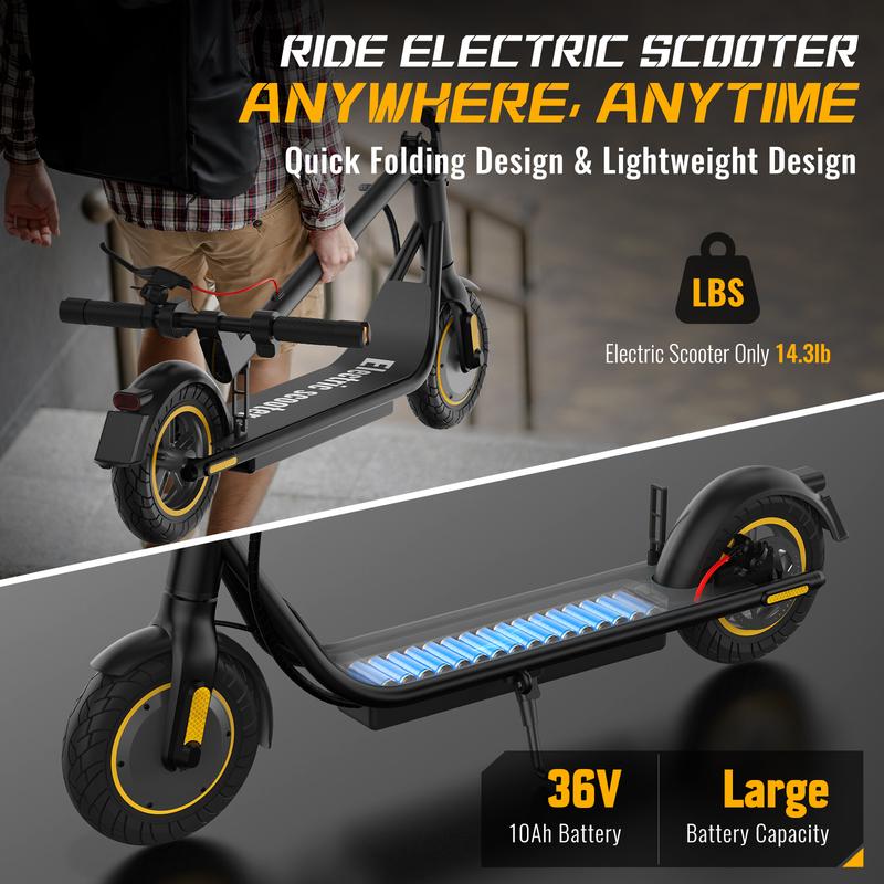 Patinetes eléctricos DXH para adultos, con neumáticos de 10", motor de 500 W, hasta 30 km/h y 32 km de autonomía. Potente patinete eléctrico con app, portátil, con luces y plegable con frenos dobles.