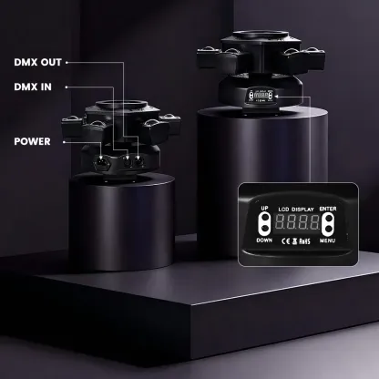 Luces DJ con cabeza móvil para fiestas – LED RGBW 6 en 1, 6 brazos, compatible DMX-512 y activación por sonido