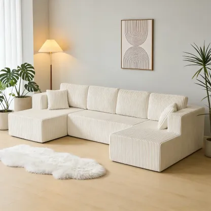 [Envío de 3 o 2 paquetes] [Sofá seccional] Sofá seccional modular en forma de U, tela de pana comprimida, sofá cama de estilo moderno para sala de estar, diseño reclinable que ahorra espacio - Sofá seccional convertible de pana