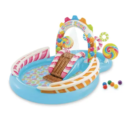 Piscina inflable para niños Play Center con tobogán para niños pequeños de 2 años en adelante. Construcción duradera de PVC con tobogán de agua y rociador para diversión durante todo el año. BOMBA NO INCLUIDA.