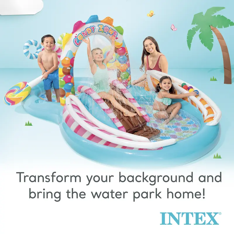 Piscina inflable para niños Play Center con tobogán para niños pequeños de 2 años en adelante. Construcción duradera de PVC con tobogán de agua y rociador para diversión durante todo el año. BOMBA NO INCLUIDA.