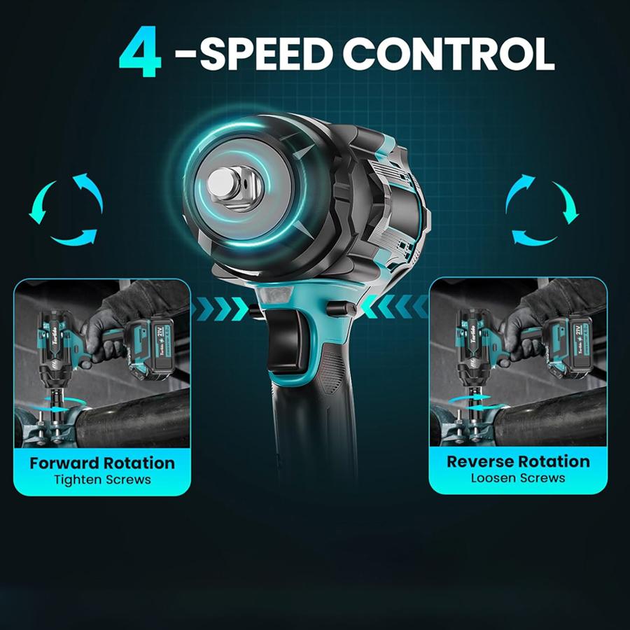 750N.m Cordless Impact Wrench, All-Metal Cordless Impact Gun with 2 * 3.0Mah, 3-IN-1 Electric Impact Wrench with 5 Sleeves, High Torque 1/2 Impact Wrench