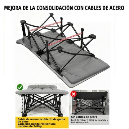 Cama Plegable Extra Grande Gris de 65*180 Cm para Exteriores – Portátil para Camping, Estadios, Viajes y Oficina. Estructura de Metal Resistente con Bolsillos Laterales de Almacenamiento.