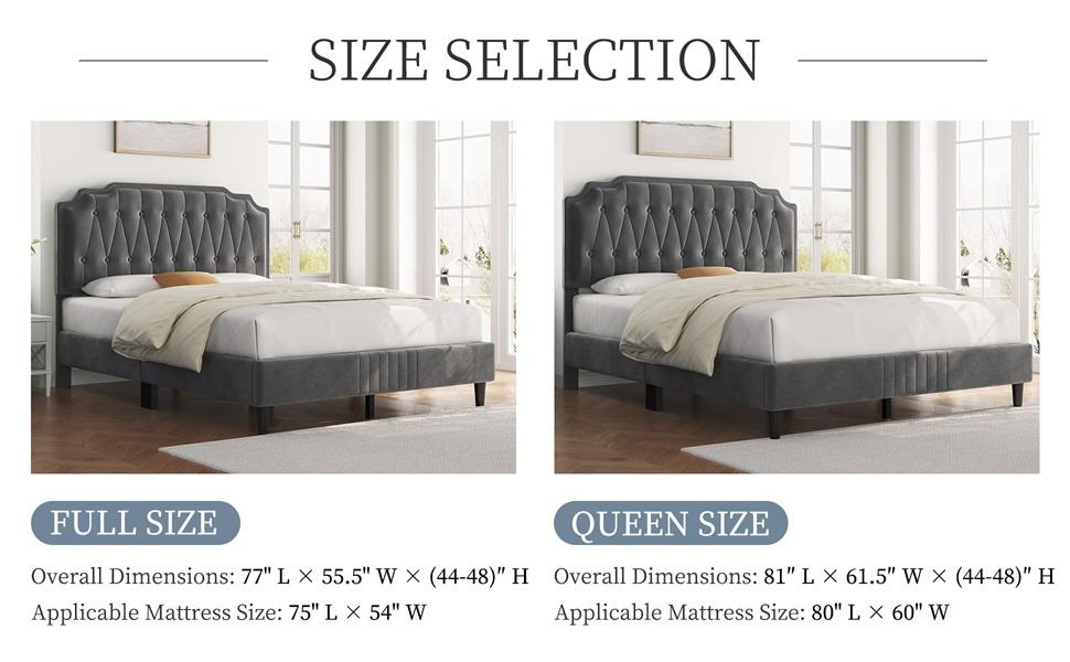 Yaheetech Linen Fabric /Velvet Upholstered Bed Frame Full/Queen/King with Wooden Slat Support, No Box Spring Needed, Durable Construction, Easy Assembly Furniture Bedroom Beige Headboard