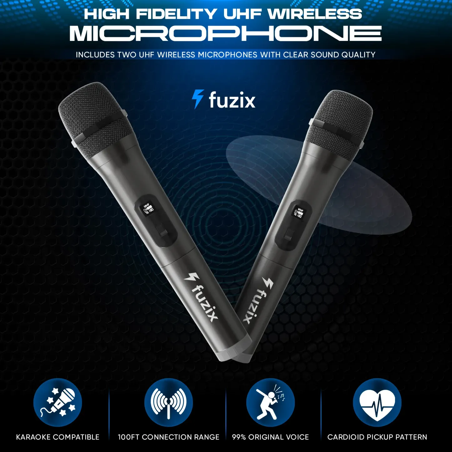 Altavoz Bluetooth portátil y recargable para karaoke: micrófonos inalámbricos duales, luces LED dinámicas, radio FM, USB, tarjeta Micro SD y control remoto.