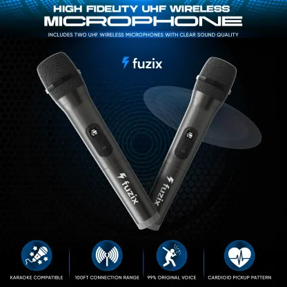 Altavoz Bluetooth portátil y recargable para karaoke: micrófonos inalámbricos duales, luces LED dinámicas, radio FM, USB, tarjeta Micro SD y control remoto.