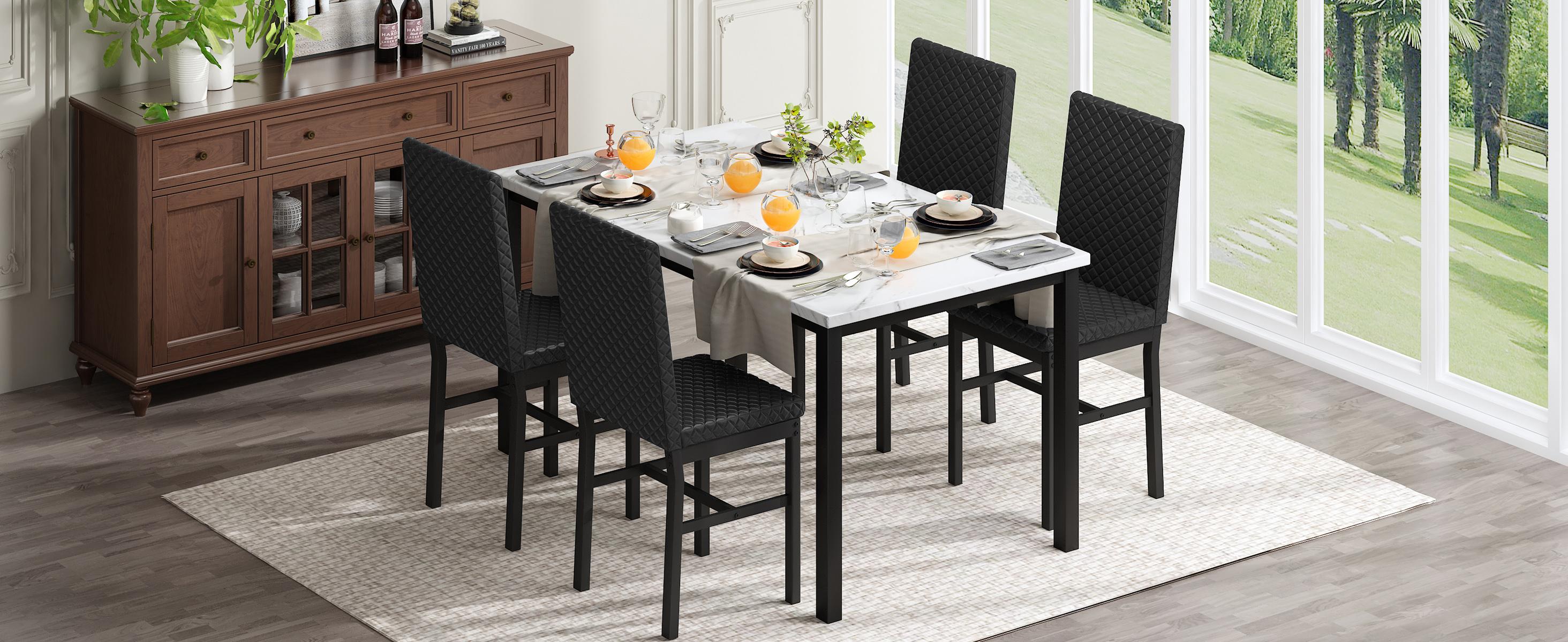 Recaceik Faux Marble Dining Table Set for 4 with 4 Upholstered Velvet Chairs 47.24"x27.5" Table 35.82" Chair Height Modern Ergonomic Home Furniture dinner chair Outdoorfun