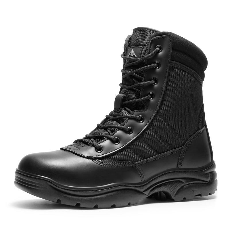 Botas tácticas militares para hombre - Botas negras de cuero suave y transpirable con puntera redonda para hombre, botas de trabajo, calzado para caminar, calzado para jóvenes, botas de trabajo cerradas.