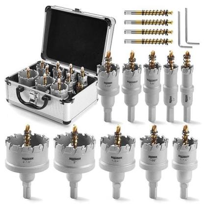 Kit de brocas de carburo para perforar metal TCT de 5/8" a 2-1/4" pulgadas, para corte de alta precisión en acero inoxidable, hierro, cobre y latón.