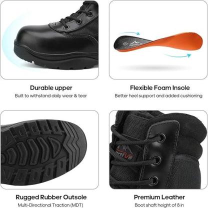 Botas tácticas militares para hombre - Botas negras de cuero suave y transpirable con puntera redonda para hombre, botas de trabajo, calzado para caminar, calzado para jóvenes, botas de trabajo cerradas.