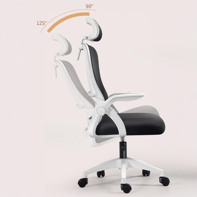 Silla de Oficina, para Gaming, Escritorio Ergonmica con Reposacabezas, Ajustable y con Soporte Lumbar Respaldo de Malla Transpirable Reposabrazos Abatibles de 90 Giratoria 360