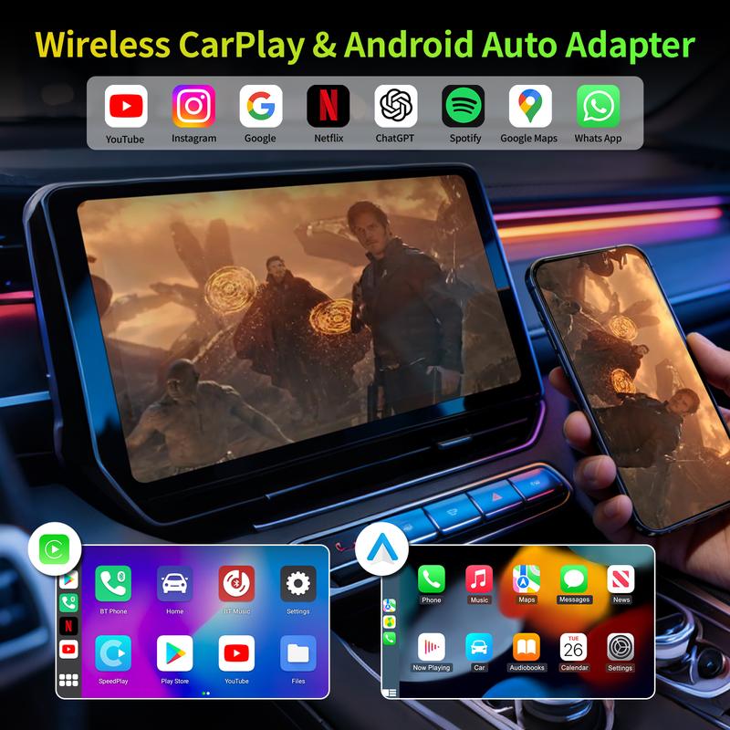 2026 Los adaptadores inalámbricos de carplay aibox admiten la aplicación Netflix / YouTube / tiktok para reproducir vídeos en la pantalla del automóvil (no admiten vehículos con carplay inalámbrico incorporado), versión avanzada 4G + 32G, funcionamiento e