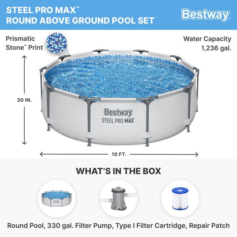 Piscina redonda desmontable Bestway Steel Pro MAX para exteriores con bomba, de 30 a 42 pulgadas de profundidad