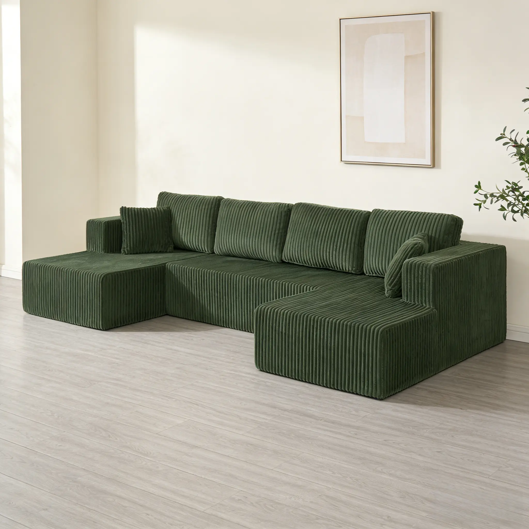 [Envío de 3 o 2 paquetes] [Sofá seccional] Sofá seccional modular en forma de U, tela de pana comprimida, sofá cama de estilo moderno para sala de estar, diseño reclinable que ahorra espacio - Sofá seccional convertible de pana