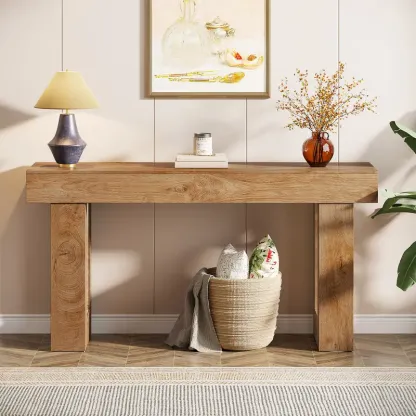 Mesa consola de 160 cm de largo, mesa rectangular de madera para sofá, mesa de entrada rústica para entrada, pasillo y sala de estar (natural) moderna.