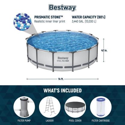 Piscina redonda desmontable Bestway Steel Pro MAX para exteriores con bomba, de 30 a 42 pulgadas de profundidad