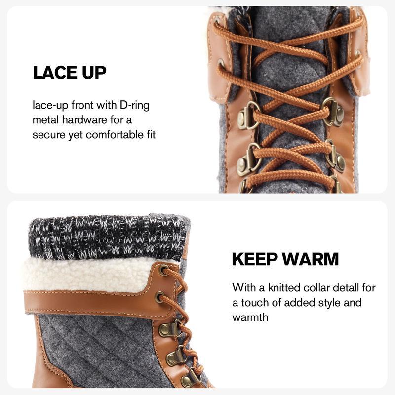 Botas de nieve cálidas y antideslizantes para mujer | Botas de senderismo impermeables | Botas clásicas estilo pato | Calzado para caminar en color marrón y gris