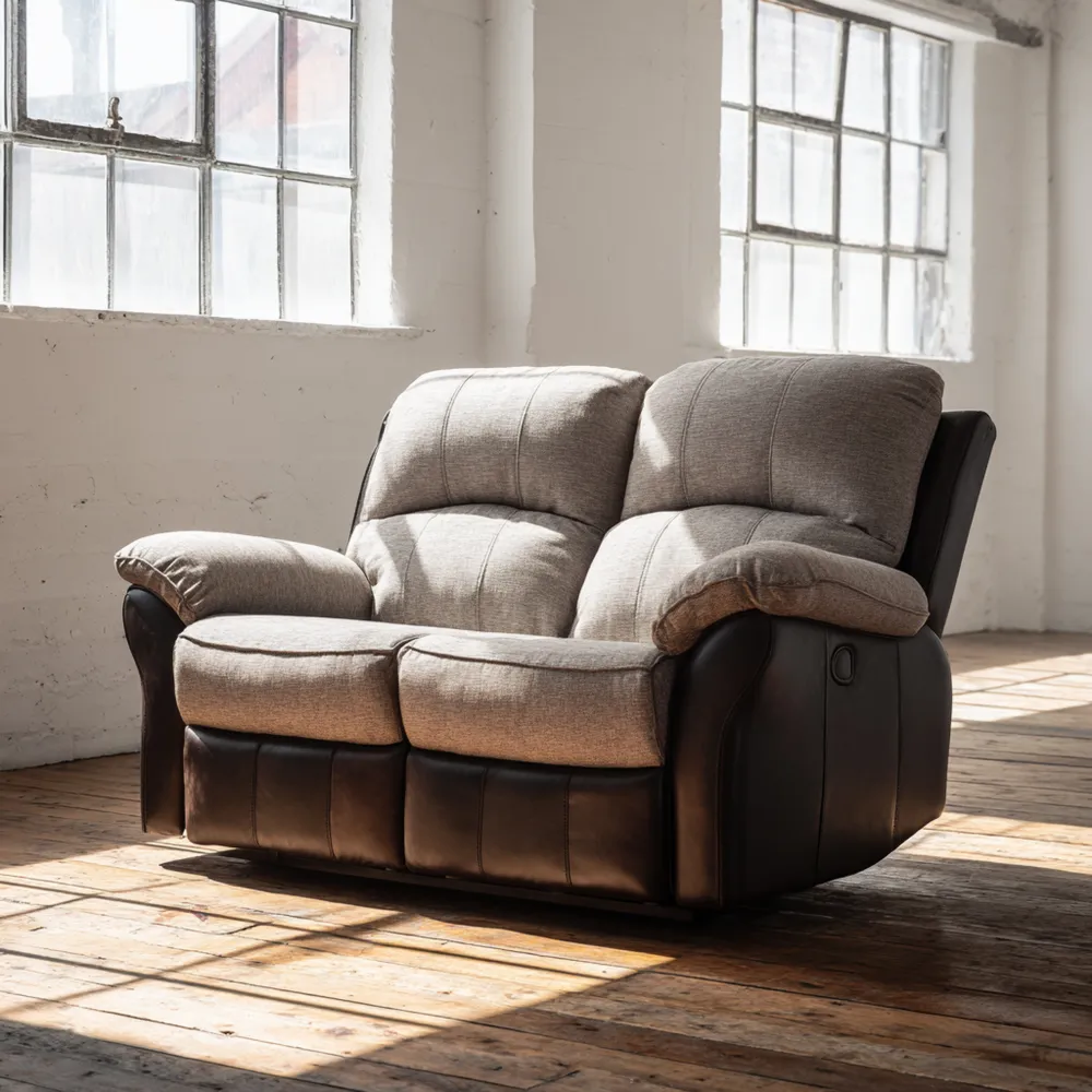 Divano due posti in tessuto e pelle 150x90x100 cm - Grigio chiaro/Nero - Design moderno