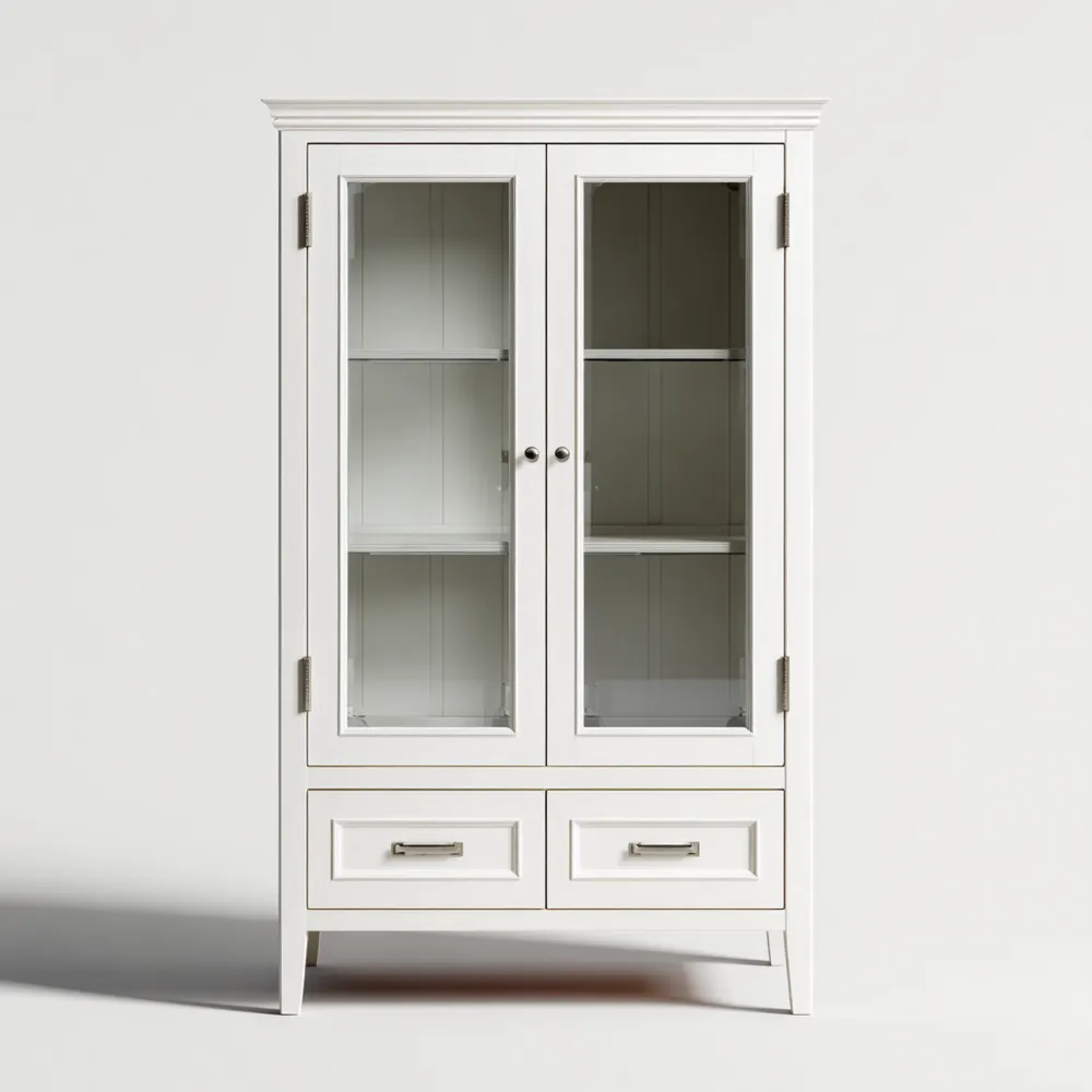 Credenza con Ante Vetro Legno 180x90x40 cm - Bianco - Stile Classico