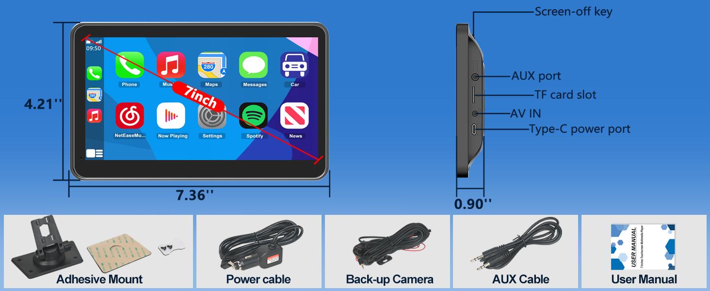 【PASLDA】Portable Wireless Carplay Car Stereo, 7" HD Touchscreen for Car with Apple CarPlay & Android Auto with Backup Camera/Mirror Link/Voice Control/Bluetooth/GPS/AUX for All Vehicles 【PASLDA】Portable Wireless Carplay Car Stereo, 7" HD Touchscreen for Car with Apple CarPlay & Android Auto with Backup Camera/Mirror Link/Voice Control/Bluetooth/GPS/AUX for All Vehicles
