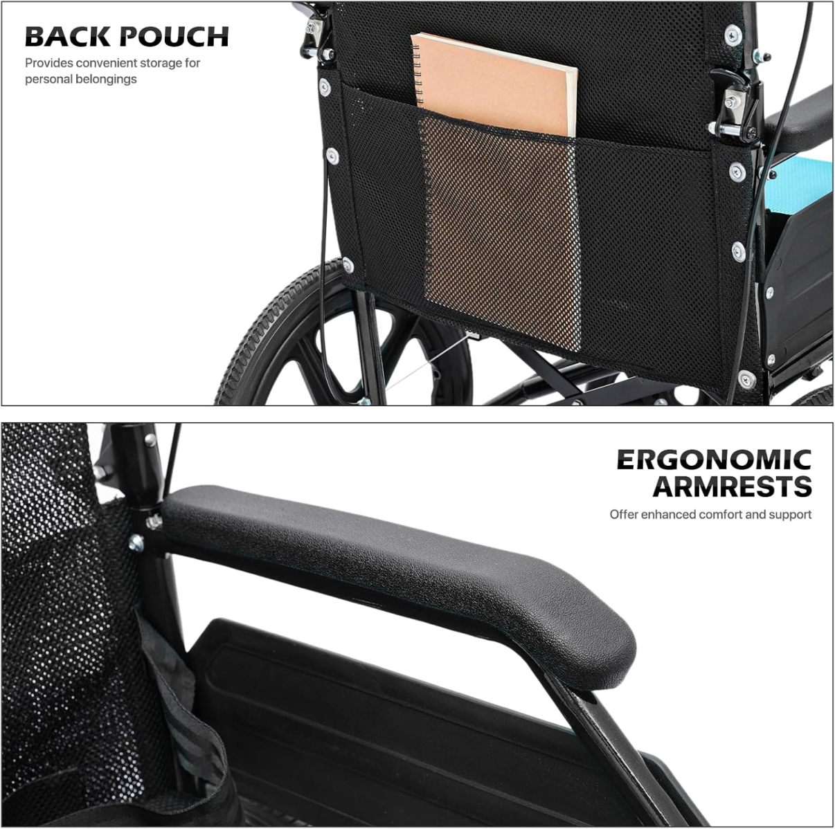 Monicare - Silla de ruedas para adultos con reposapiés abatible y frenos de mano con cierre de bucle, silla de rueda de asiento de 17.5 pulgadas, rueda trasera de 15 pulgadas, ligera, ultraligera,