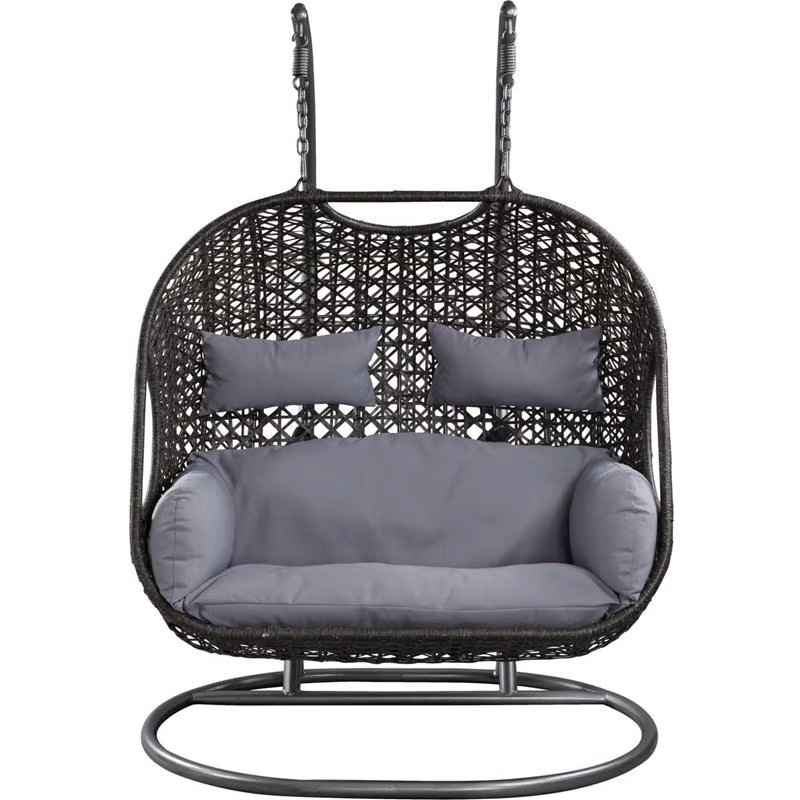 Columpio de mimbre para patio 2023, incluye cubierta vertical para lluvia🎉Con cojín de asiento