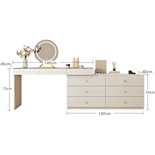 Cómoda blanca, moderna unidad de almacenamiento ancha, clóset telescópico para cambiador, 3 secciones de pista silenciosa, muebles de recámara (blanco 140 cm + 140 cm) Blanco 140cm+140cm