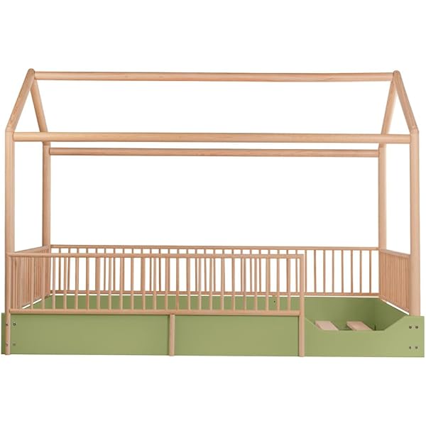 Cama Casa Montessori de Madera con Barandales (Gris Oscuro, Queen (estándar de EE. UU.)) Queen Gris oscuro