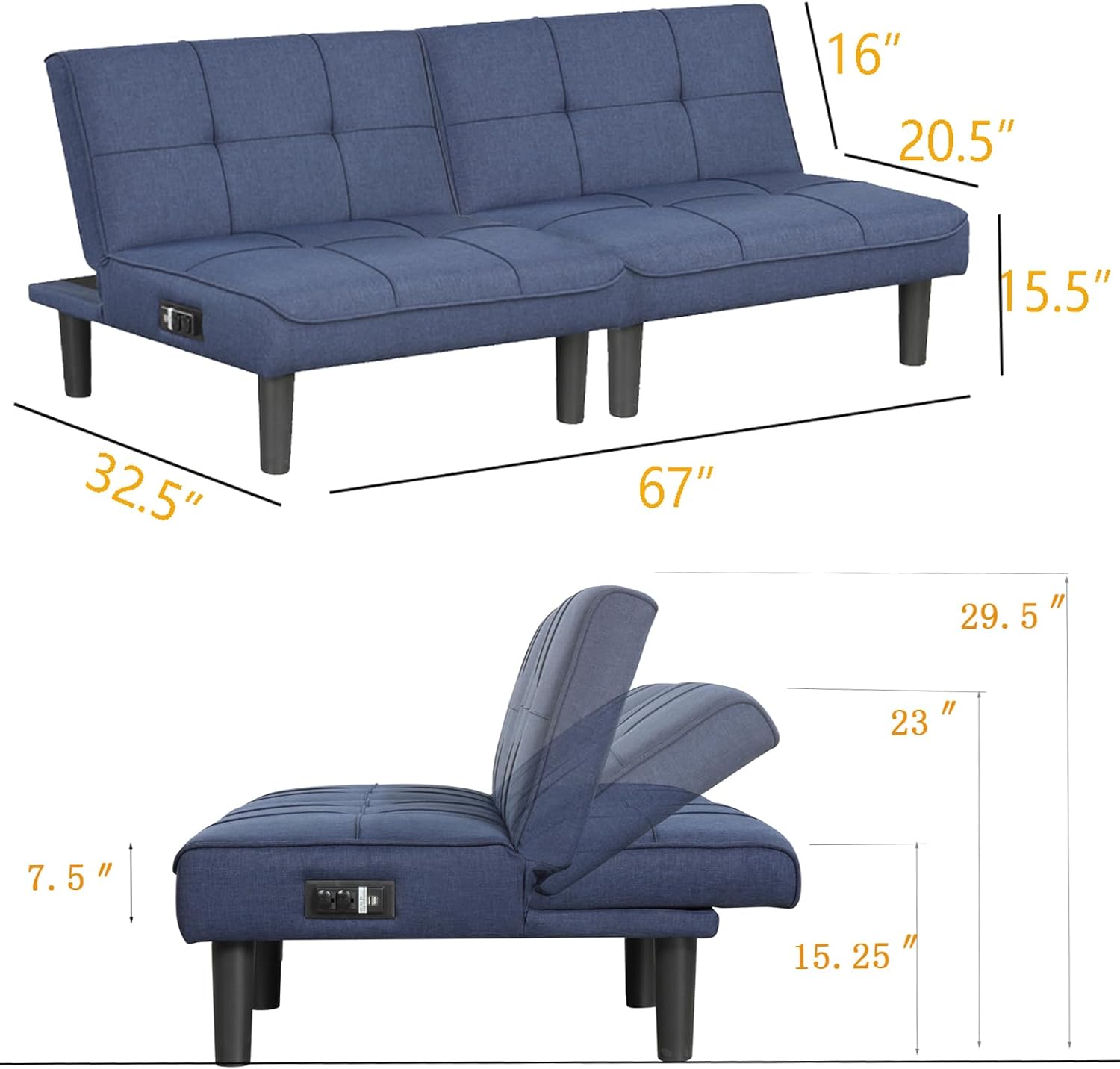 ! Sólo MXN$600 hoy KAIRUITUCH - Sofá cama convertible 3 en 1 para cama individual, sofá de futón con respaldo plegable ajustable, 2 piezas, futón pequeño para sala de estar, departamento