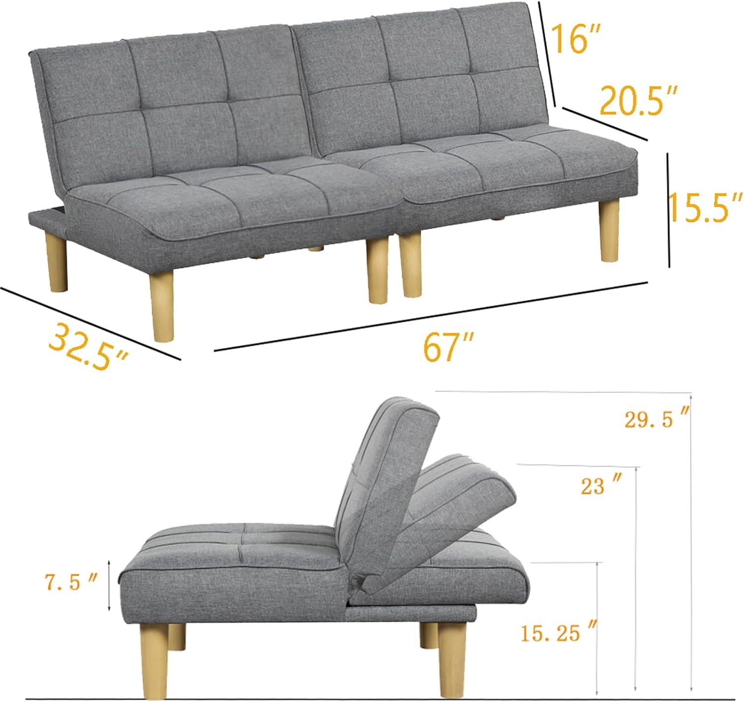 ! Sólo MXN$600 hoy KAIRUITUCH - Sofá cama convertible 3 en 1 para cama individual, sofá de futón con respaldo plegable ajustable, 2 piezas, futón pequeño para sala de estar, departamento