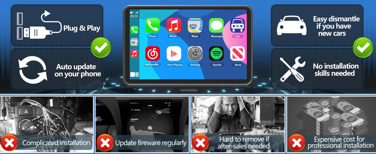 【PASLDA】Portable Wireless Carplay Car Stereo, 7" HD Touchscreen for Car with Apple CarPlay & Android Auto with Backup Camera/Mirror Link/Voice Control/Bluetooth/GPS/AUX for All Vehicles 【PASLDA】Portable Wireless Carplay Car Stereo, 7" HD Touchscreen for Car with Apple CarPlay & Android Auto with Backup Camera/Mirror Link/Voice Control/Bluetooth/GPS/AUX for All Vehicles