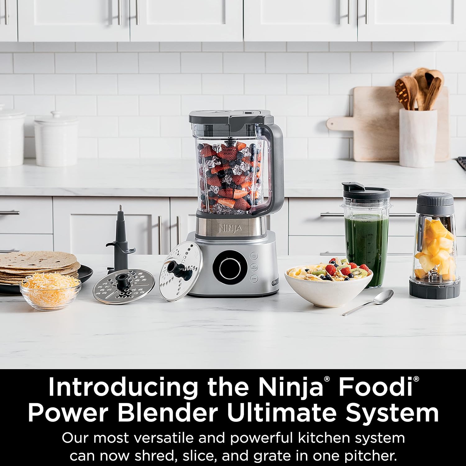 SS401 Foodi Power Blender Ultimate System con jarra de mezcla y procesamiento de alimentos de 70 onzas, fabricante de cuencos XL y extractor de nutrientes* y 7 funciones, color plateado