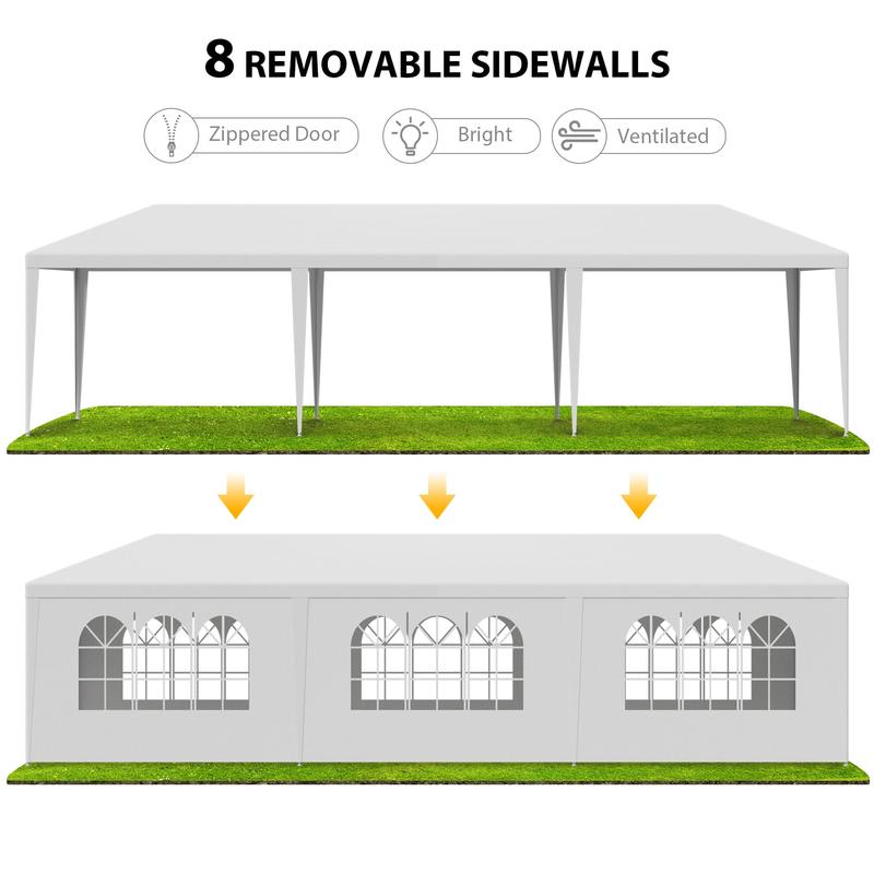 Toldo de patio con estructura de acero de varios tamaños - Toldo de sombra para exteriores para fiestas y bodas, opciones de 10'x30', 20' y 10', paredes desmontables, protección UV, incluye herrajes, refugio para exteriores, rectangular, summervibes