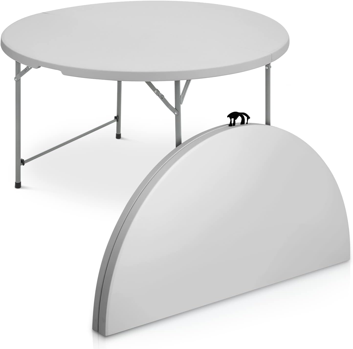Mesa plegable redonda de 4.5 pies, mesa de comedor de plástico para interiores y exteriores con asa y cerradura para picnic, fiesta, banquete, boda, color blanco