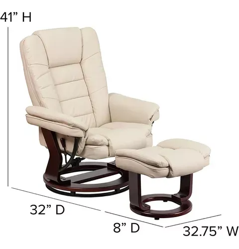 Sillón Reclinable Y Otomano De Cuero Beige Flash