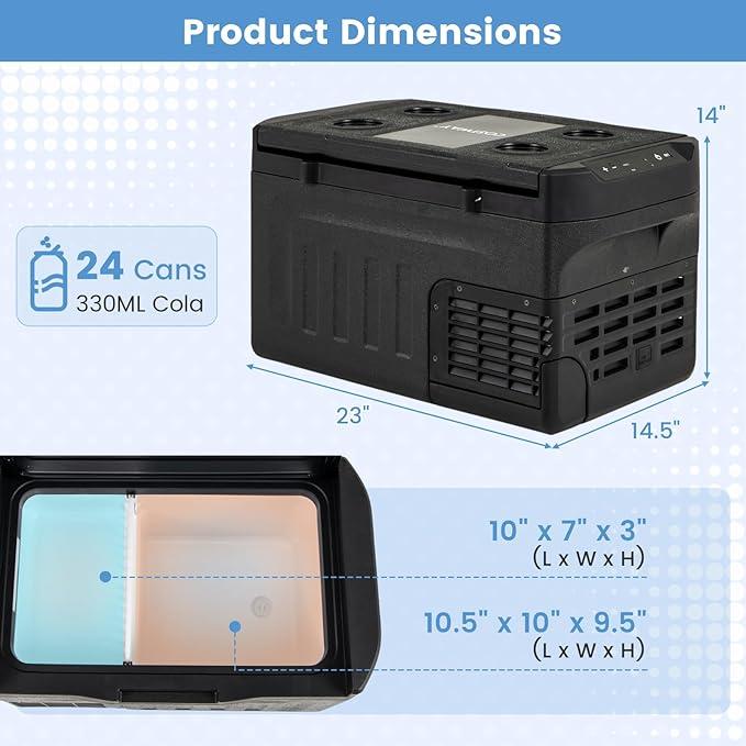 Refrigerador portátil para auto, 23/32/42 cuartos de galón, con rango ajustable de -4℉~68℉, 12/24 V CC 100-240 V CA, refrigerador eléctrico con congelador y separador para camping, caravana, viajes, pesca, hogar, color negro.