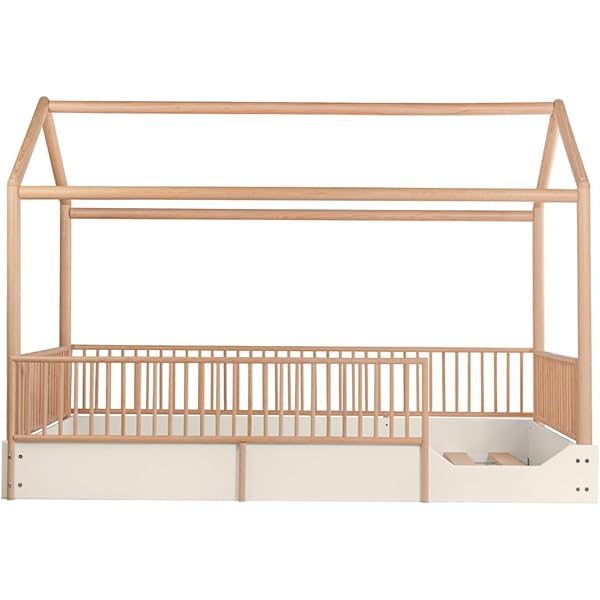 Cama Casa Montessori de Madera con Barandales (Gris Oscuro, Queen (estándar de EE. UU.)) Queen Gris oscuro