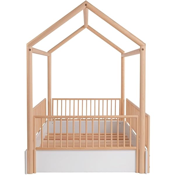 Cama Casa Montessori de Madera con Barandales (Gris Oscuro, Queen (estándar de EE. UU.)) Queen Gris oscuro