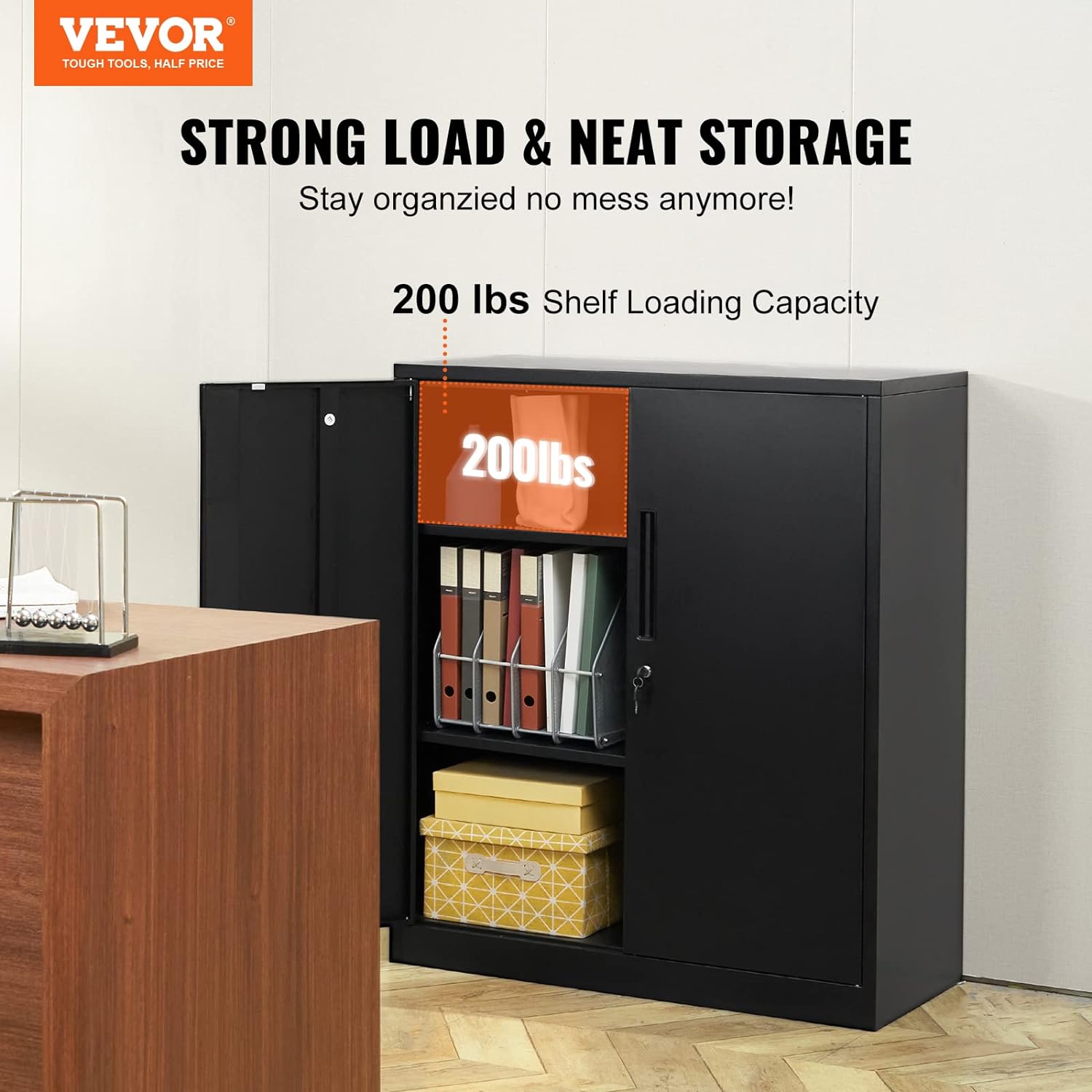 Metal Storage Cabinet with Wheels, 75'' Locking Steel Storage Cabinet with 2 Magnetic Doors and 4 Adjustable Shelves for Office, Garage, Home